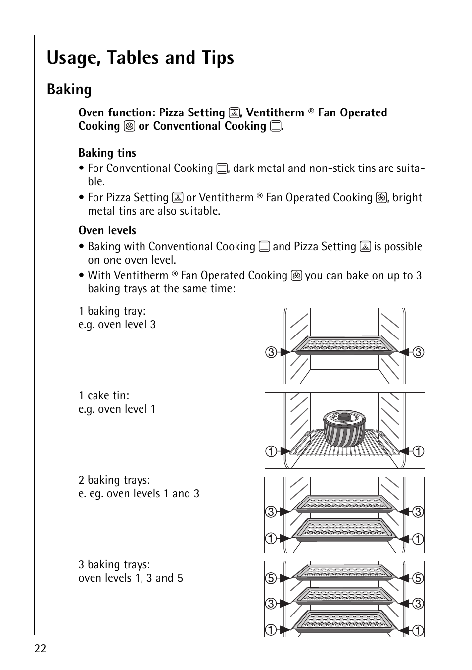 Usage, tables and tips, Baking | Electrolux B4101-4 User Manual | Page 22 / 52
