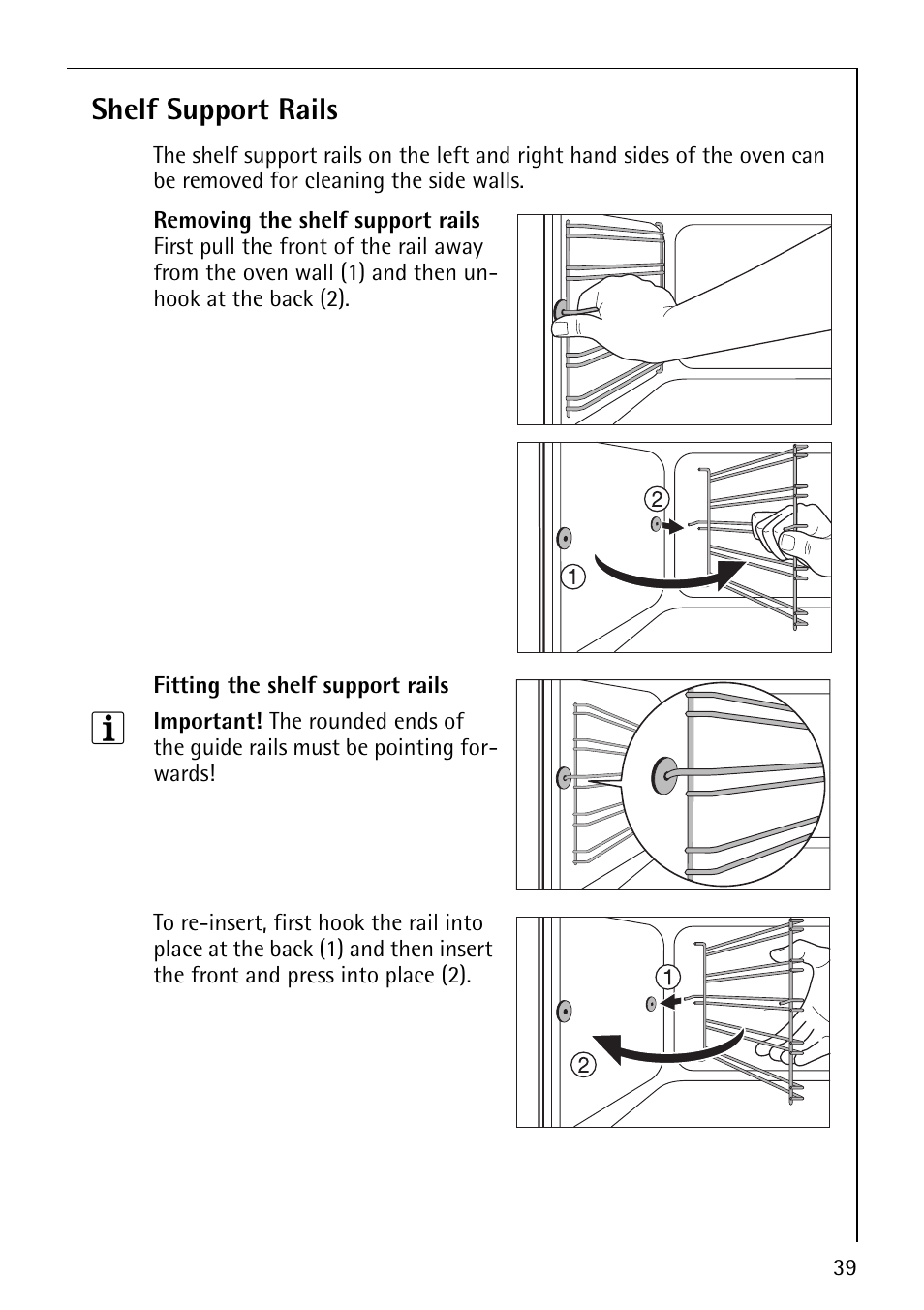 Shelf support rails | Electrolux B4101-4 User Manual | Page 39 / 52