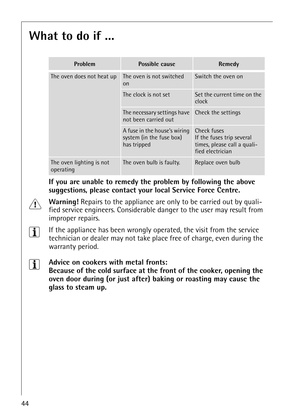 What to do if | Electrolux B4101-4 User Manual | Page 44 / 52