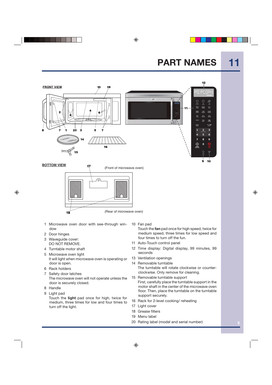 Part names | Electrolux Over the Range Microwave Oven TINSEB258WRRZ-EL01 User Manual | Page 11 / 36