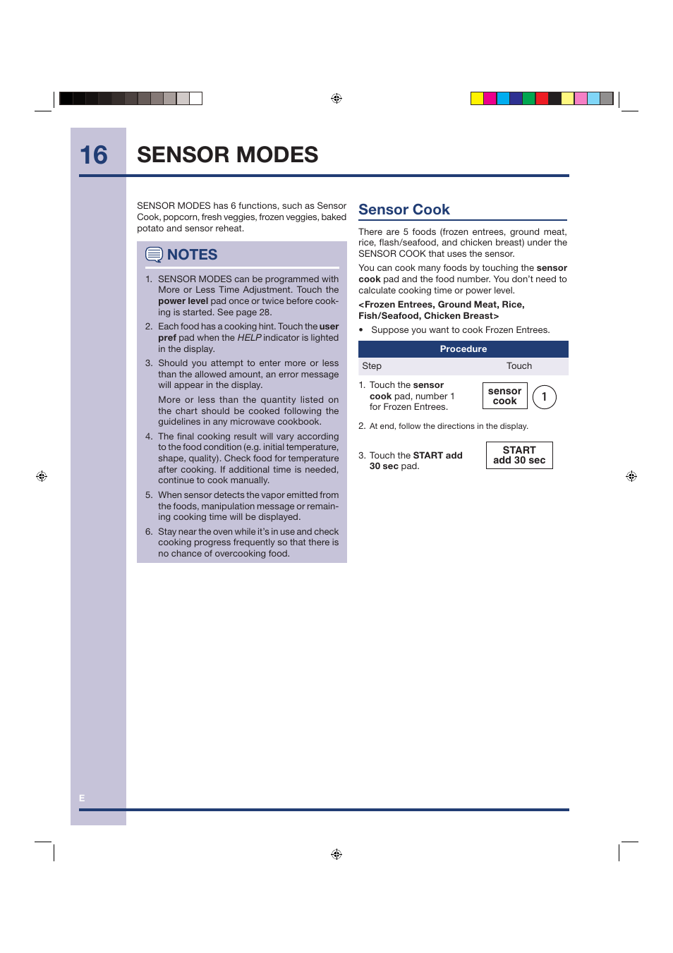 Sensor modes, Sensor cook | Electrolux Over the Range Microwave Oven TINSEB258WRRZ-EL01 User Manual | Page 16 / 36
