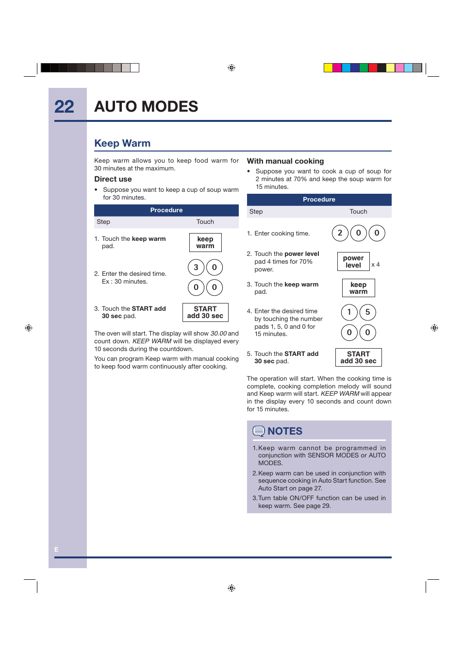 Auto modes, Keep warm | Electrolux Over the Range Microwave Oven TINSEB258WRRZ-EL01 User Manual | Page 22 / 36