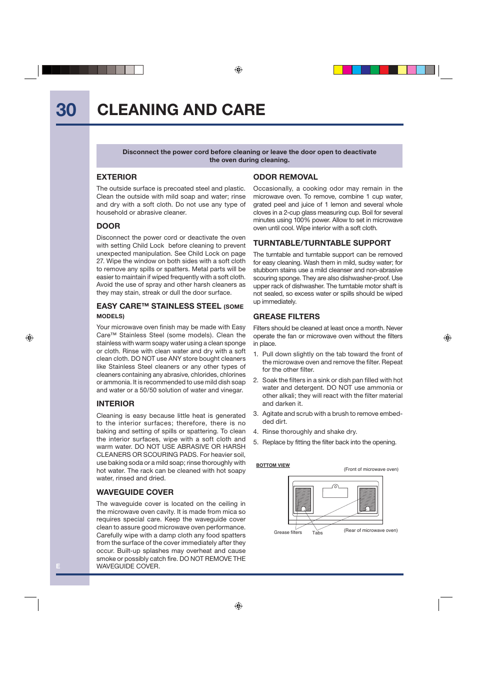 Cleaning and care | Electrolux Over the Range Microwave Oven TINSEB258WRRZ-EL01 User Manual | Page 30 / 36