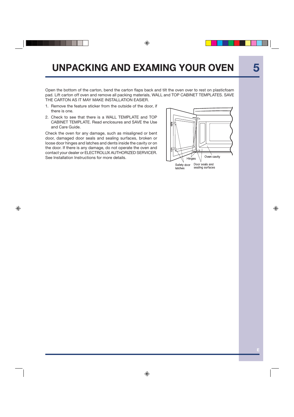 Unpacking and examing your oven | Electrolux Over the Range Microwave Oven TINSEB258WRRZ-EL01 User Manual | Page 5 / 36
