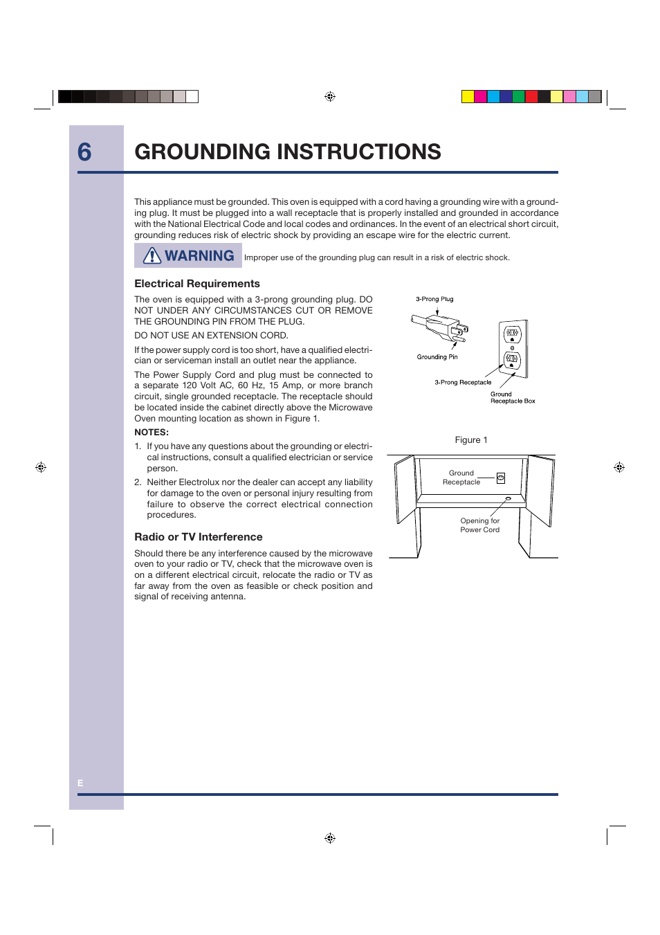 Grounding instructions | Electrolux Over the Range Microwave Oven TINSEB258WRRZ-EL01 User Manual | Page 6 / 36