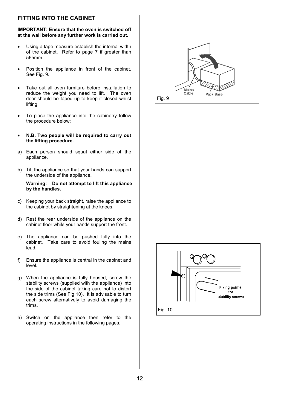 12 fitting into the cabinet | Electrolux EOB 949 User Manual | Page 12 / 36