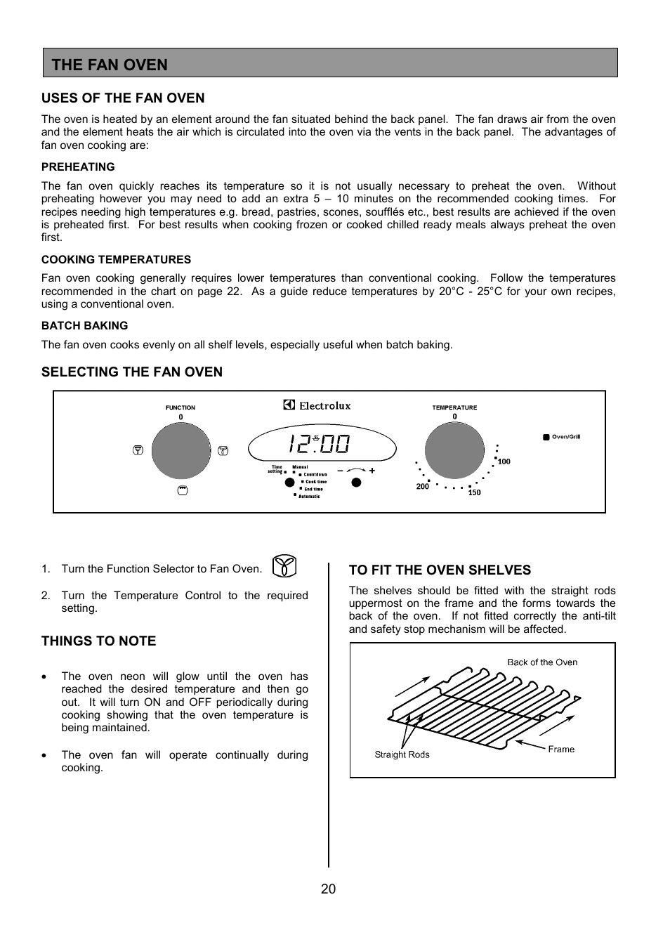 The fan oven | Electrolux EOB 949 User Manual | Page 20 / 36