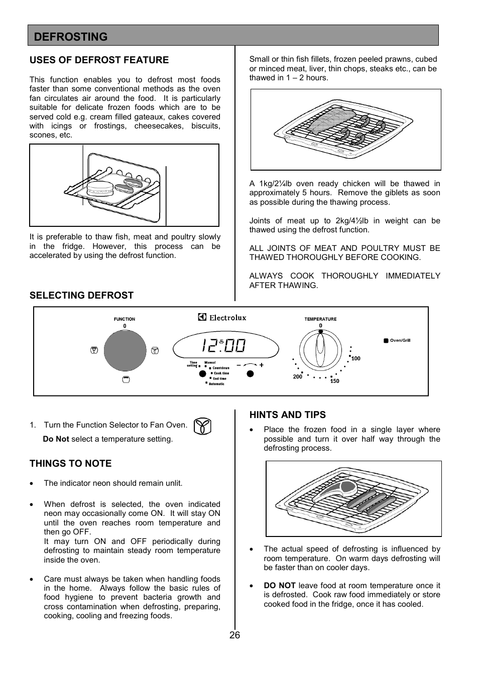 Defrosting | Electrolux EOB 949 User Manual | Page 26 / 36