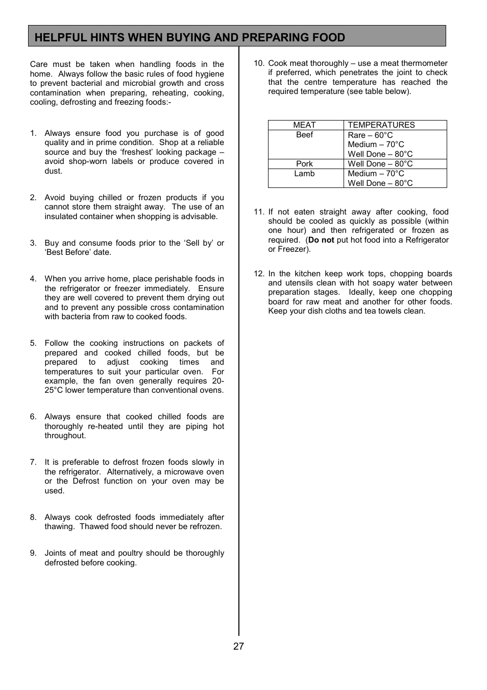 Helpful hints when buying and preparing food | Electrolux EOB 949 User Manual | Page 27 / 36