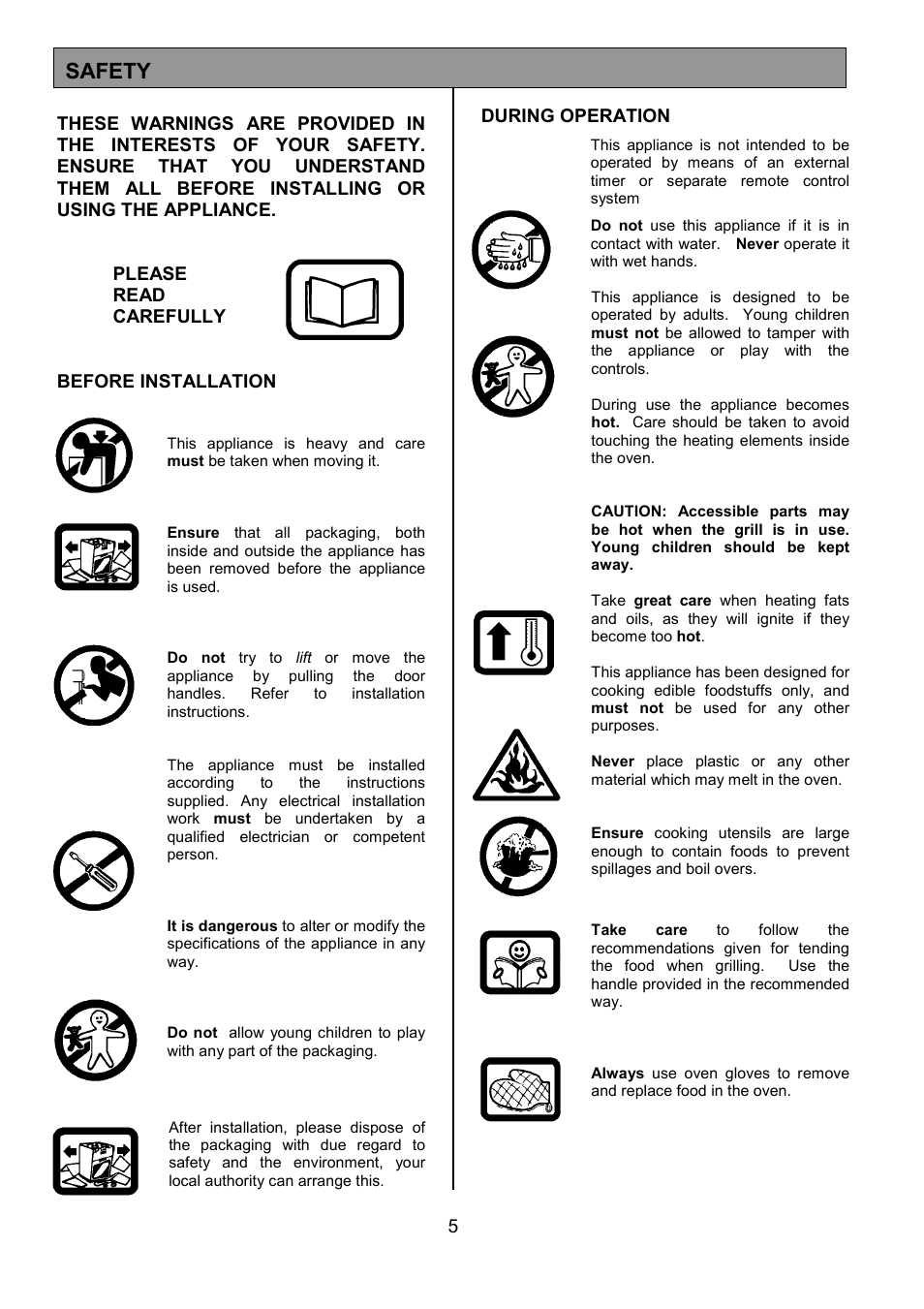 Safety | Electrolux EOB 949 User Manual | Page 5 / 36