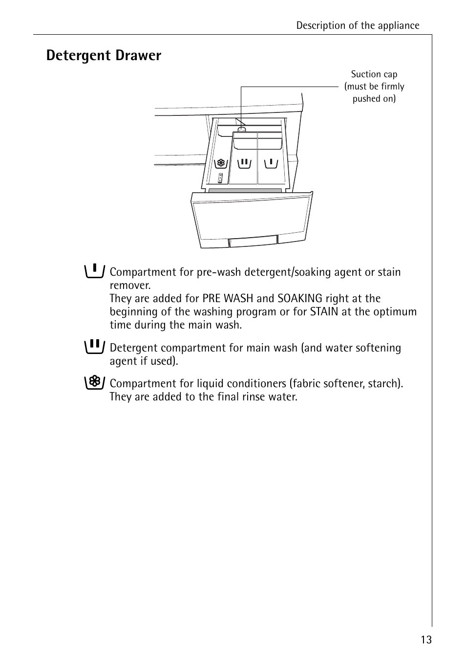 Detergent drawer | Electrolux LAVAMAT 50600 User Manual | Page 13 / 36