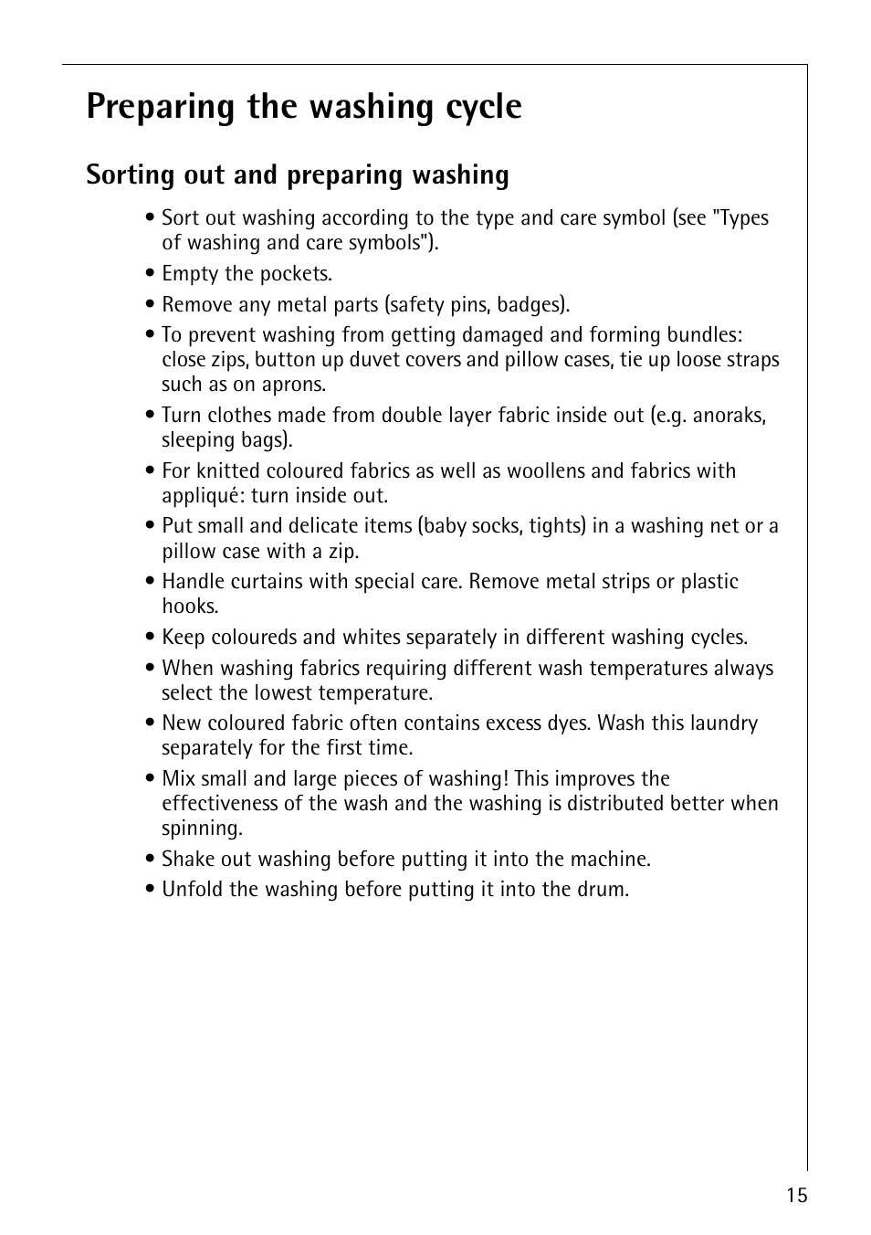 Preparing the washing cycle, Sorting out and preparing washing | Electrolux LAVAMAT 50600 User Manual | Page 15 / 36