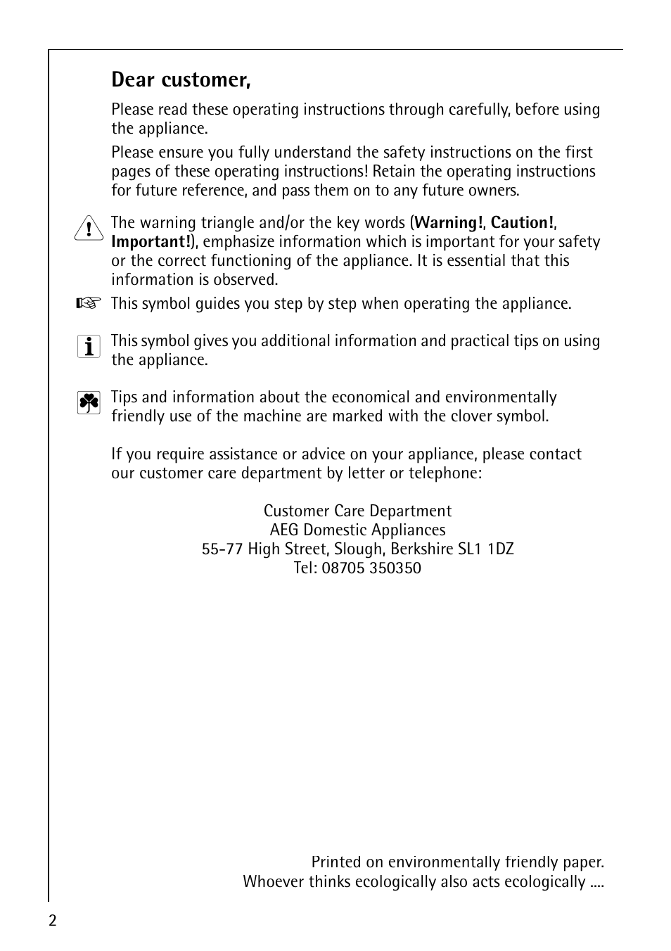 Dear customer | Electrolux LAVAMAT 50600 User Manual | Page 2 / 36