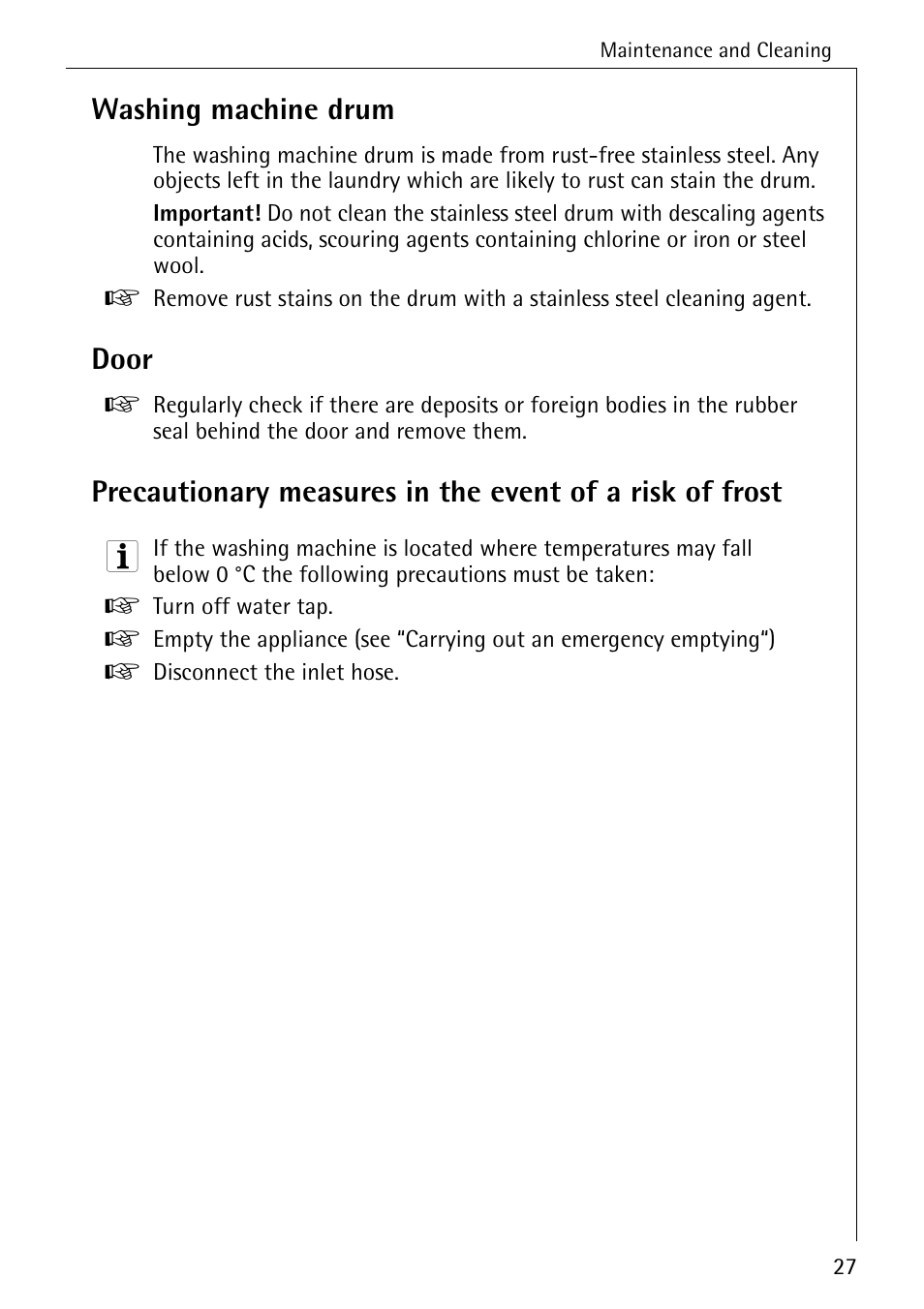 Washing machine drum, Door | Electrolux LAVAMAT 50600 User Manual | Page 27 / 36