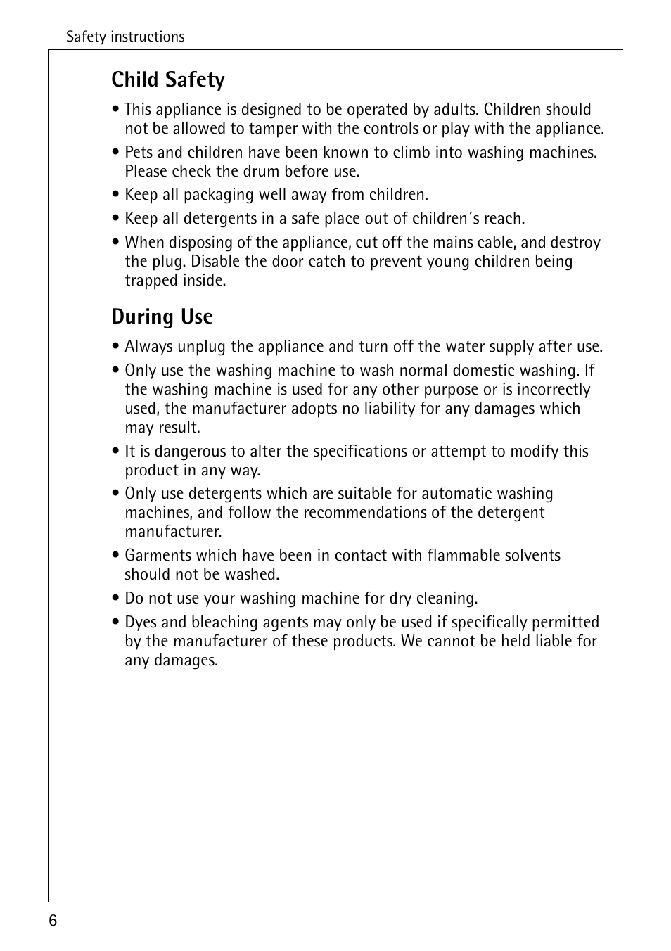 Child safety, During use | Electrolux LAVAMAT 50600 User Manual | Page 6 / 36