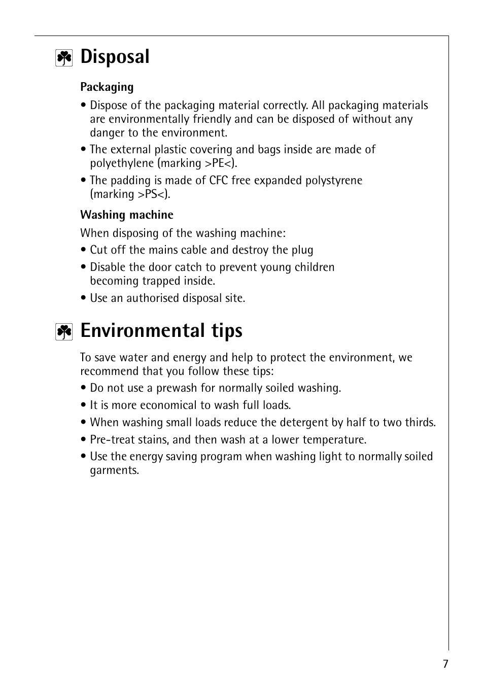 Disposal, Environmental tips | Electrolux LAVAMAT 50600 User Manual | Page 7 / 36