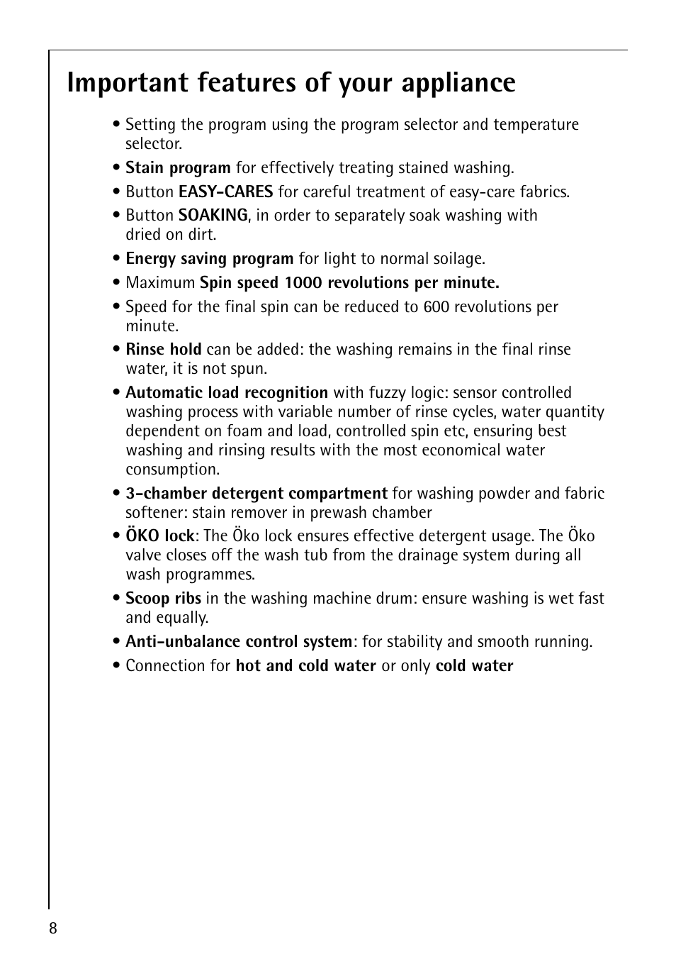 Important features of your appliance | Electrolux LAVAMAT 50600 User Manual | Page 8 / 36