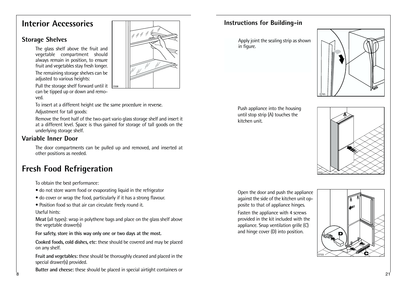 Interior accessories, Fresh food refrigeration | Electrolux C 7 18 41-4i User Manual | Page 21 / 28