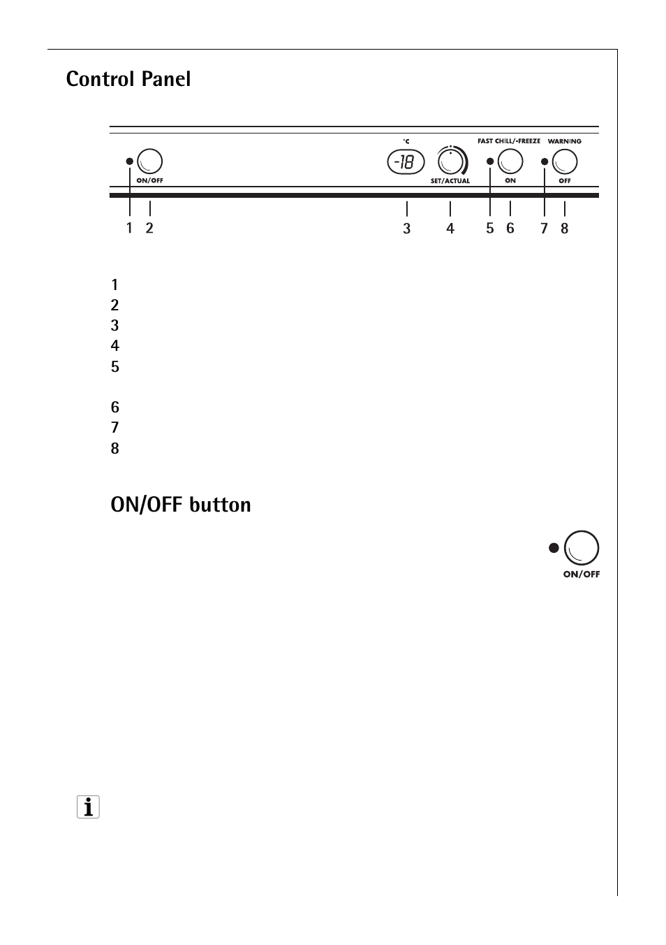 Control panel, On/off button | Electrolux 3193-4GA User Manual | Page 11 / 40
