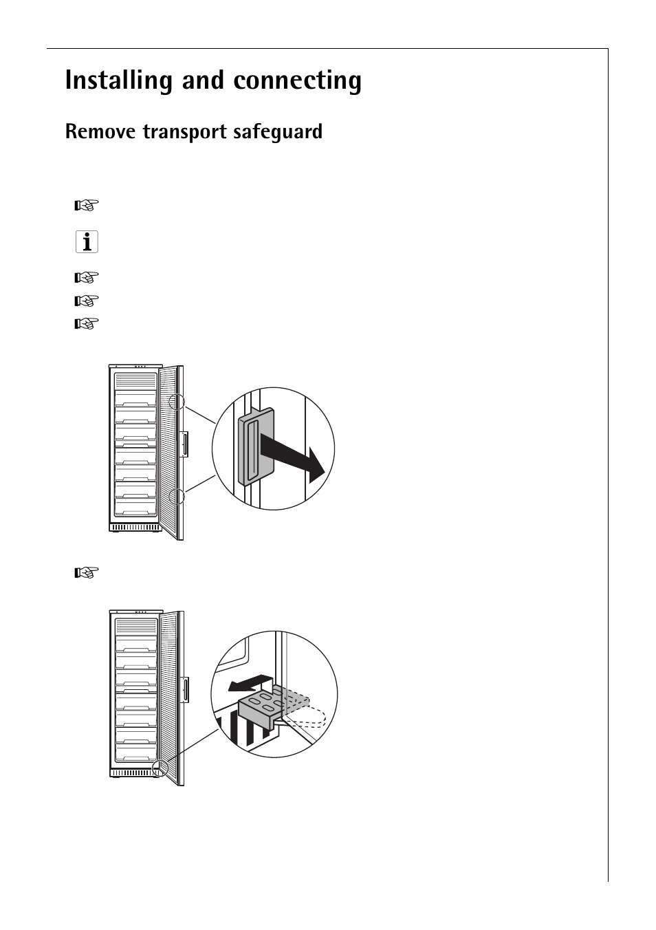 Installing and connecting, Remove transport safeguard | Electrolux 3193-4GA User Manual | Page 31 / 40