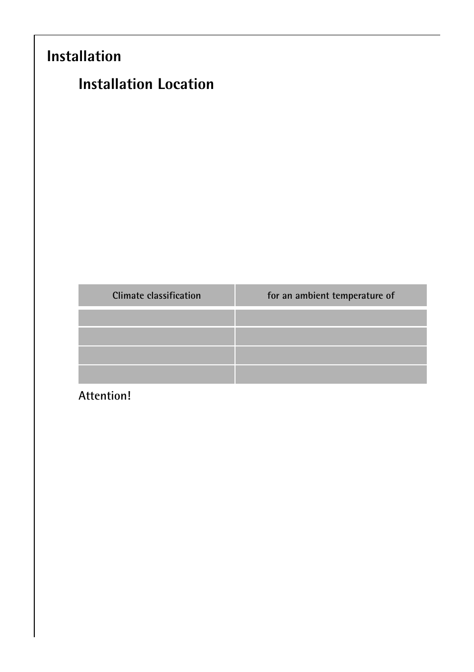 Installation installation location | Electrolux 3193-4GA User Manual | Page 32 / 40