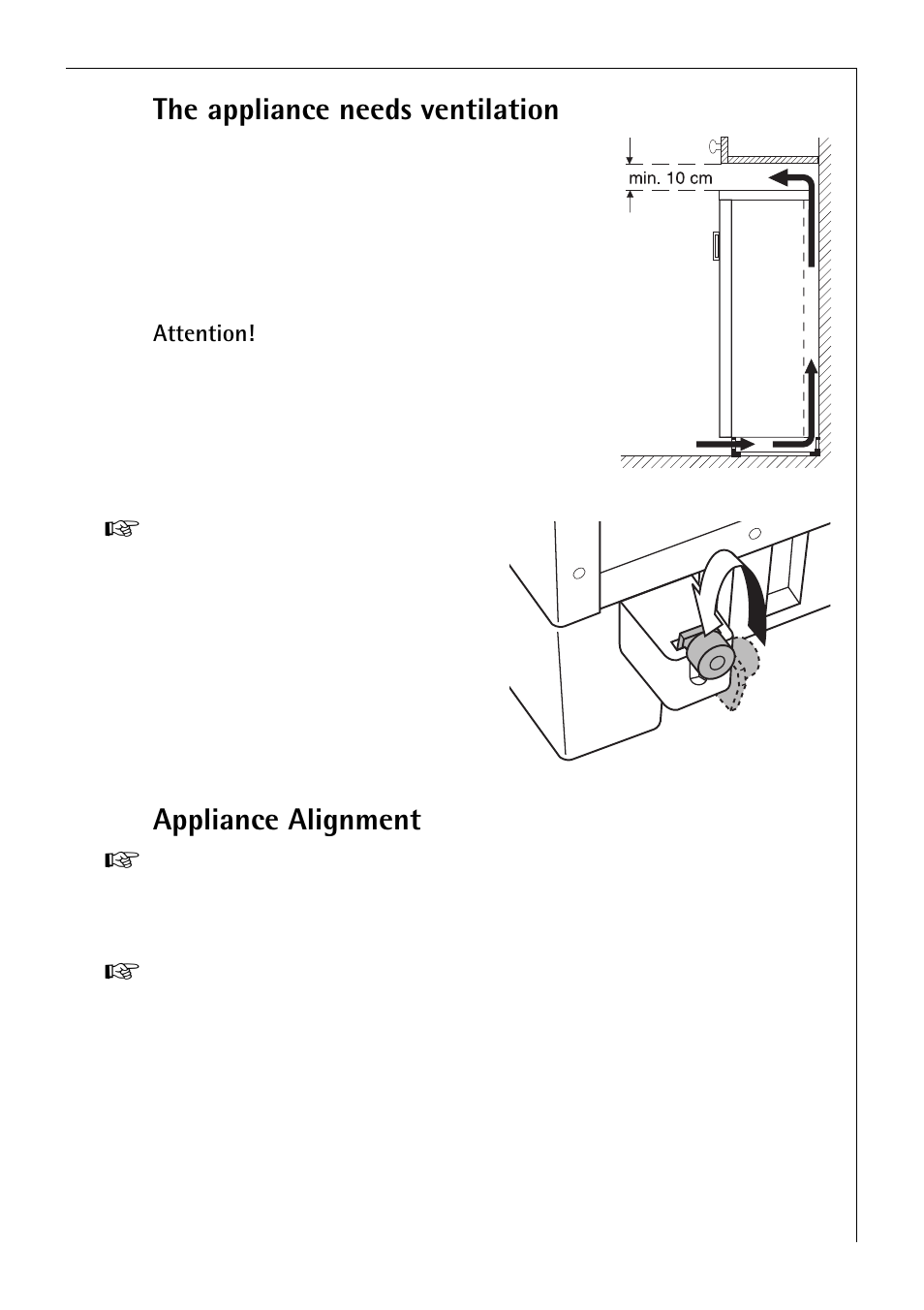 The appliance needs ventilation, Appliance alignment | Electrolux 3193-4GA User Manual | Page 33 / 40