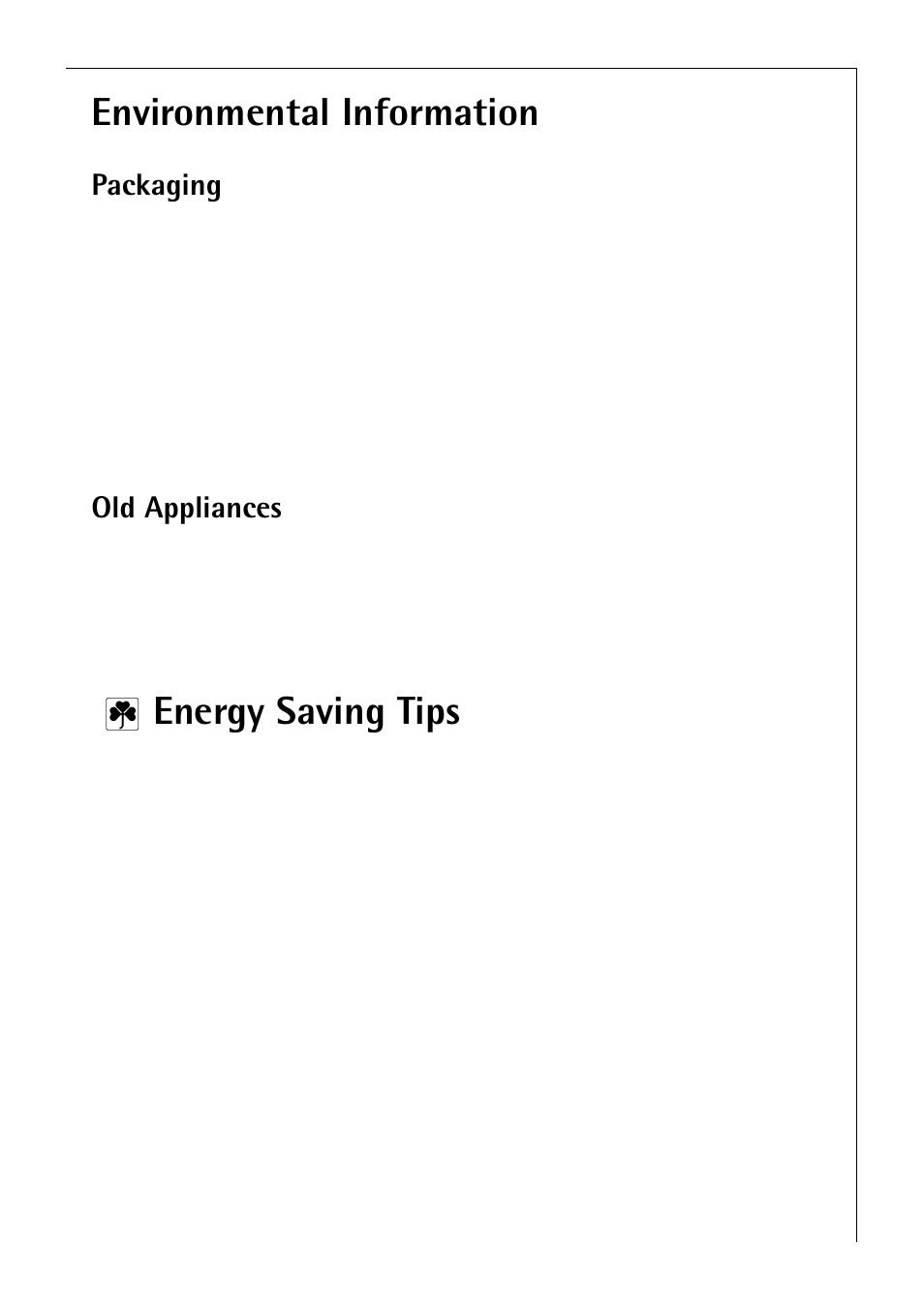 Environmental information, Energy saving tips, Packaging | Old appliances | Electrolux 3193-4GA User Manual | Page 7 / 40