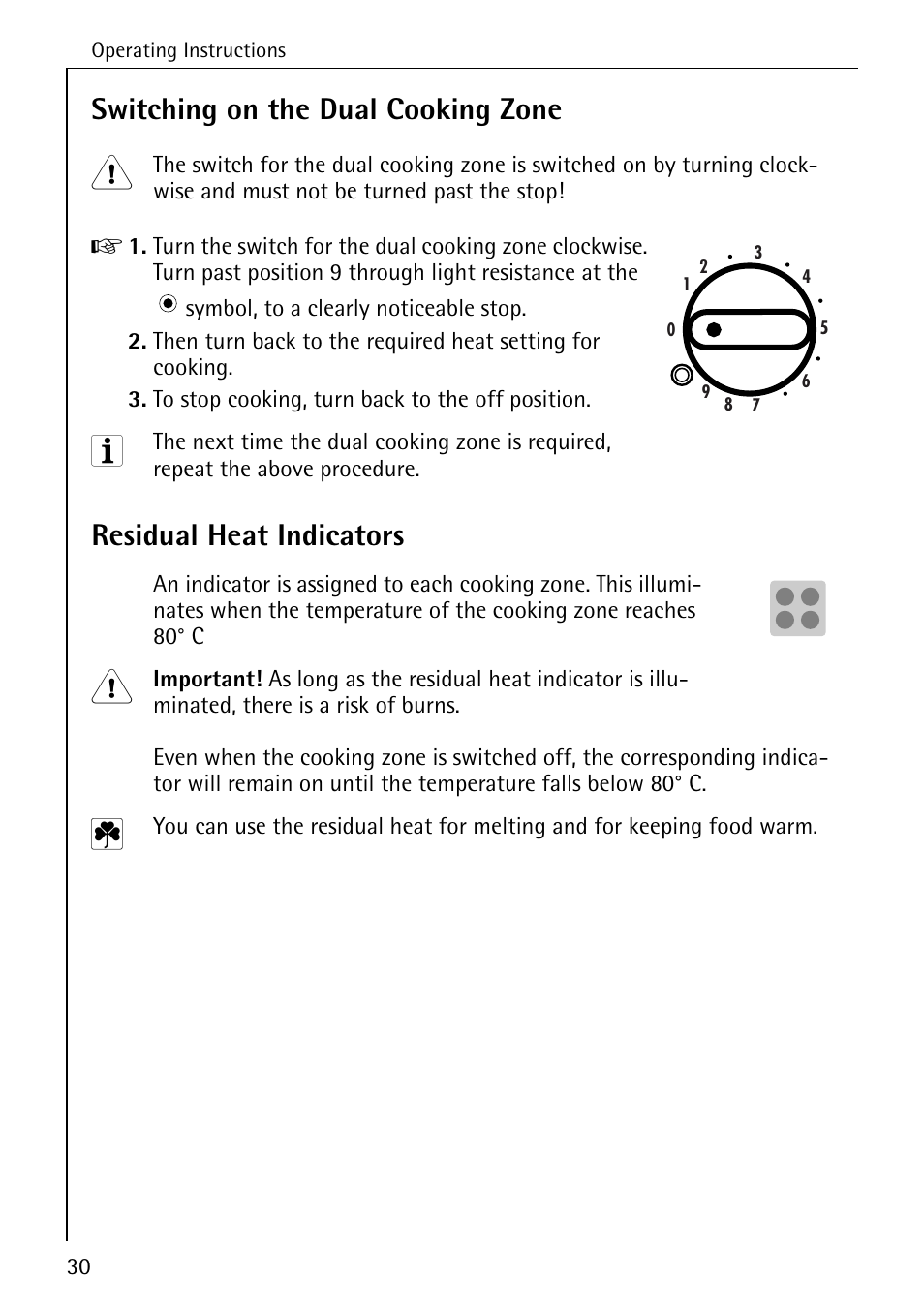 Switching on the dual cooking zone, Residual heat indicators | Electrolux pmn User Manual | Page 10 / 24