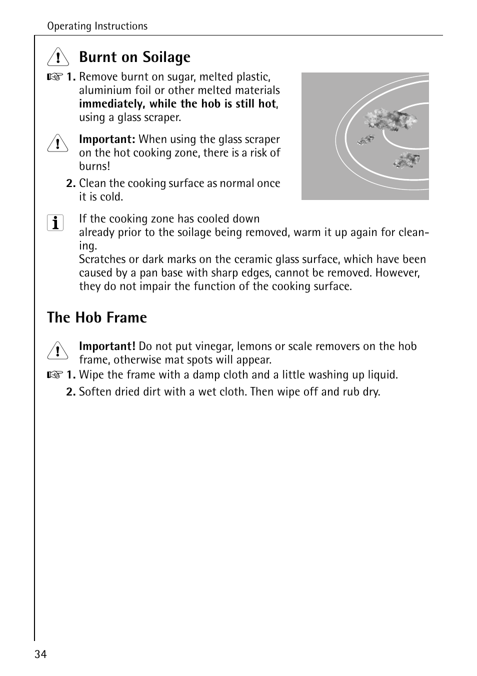 Burnt on soilage, The hob frame | Electrolux pmn User Manual | Page 14 / 24