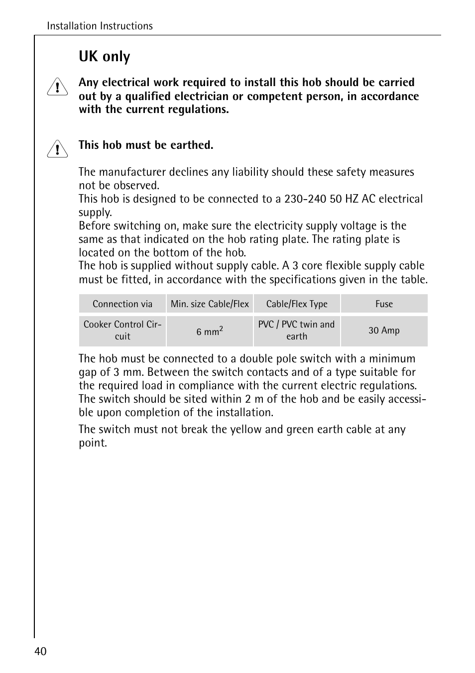 Uk only | Electrolux pmn User Manual | Page 20 / 24