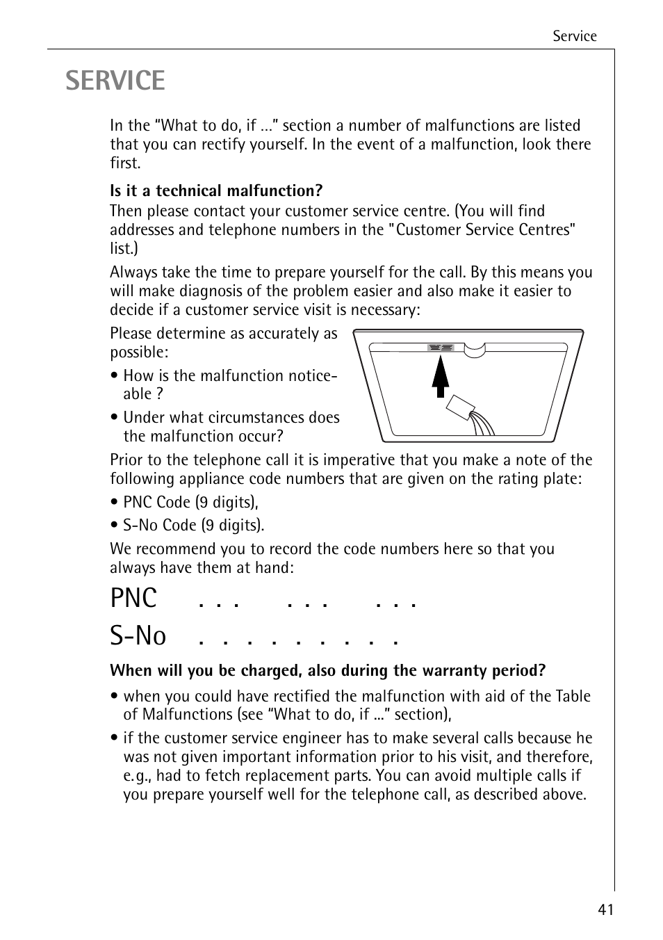 Service, Pnc . . . . . . . . . s-no | Electrolux pmn User Manual | Page 21 / 24