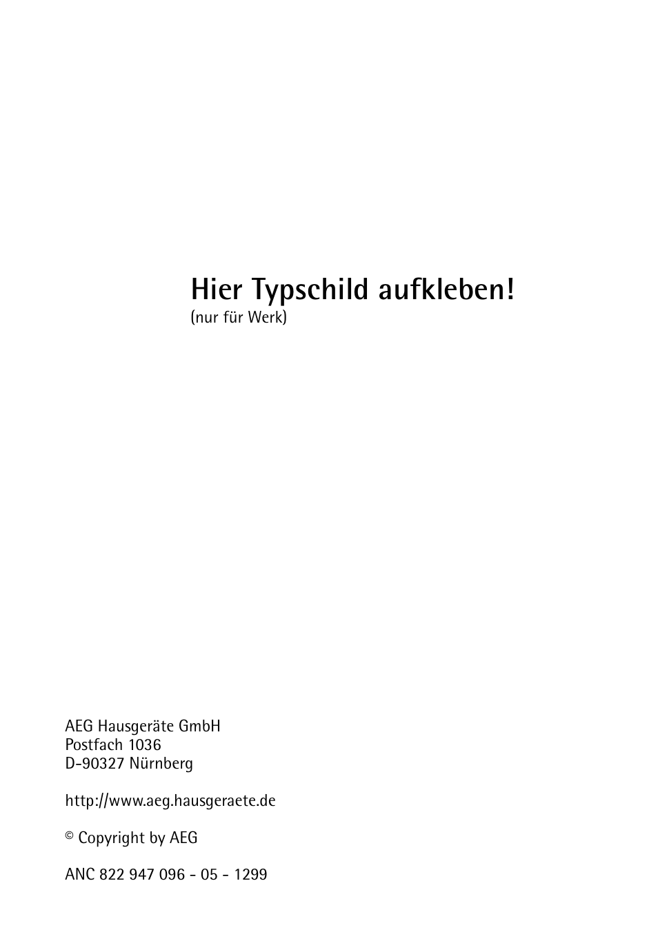 Hier typschild aufkleben | Electrolux pmn User Manual | Page 24 / 24