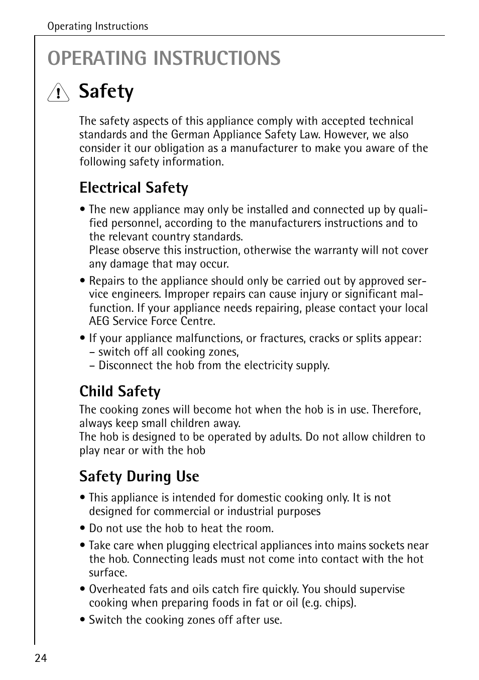 Operating instructions, Safety, Electrical safety | Child safety, Safety during use | Electrolux pmn User Manual | Page 4 / 24