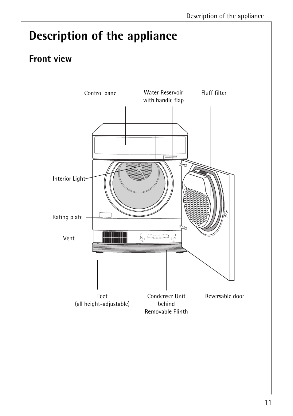 Description of the appliance, Front view | Electrolux LAVATHERM 56600 User Manual | Page 11 / 40