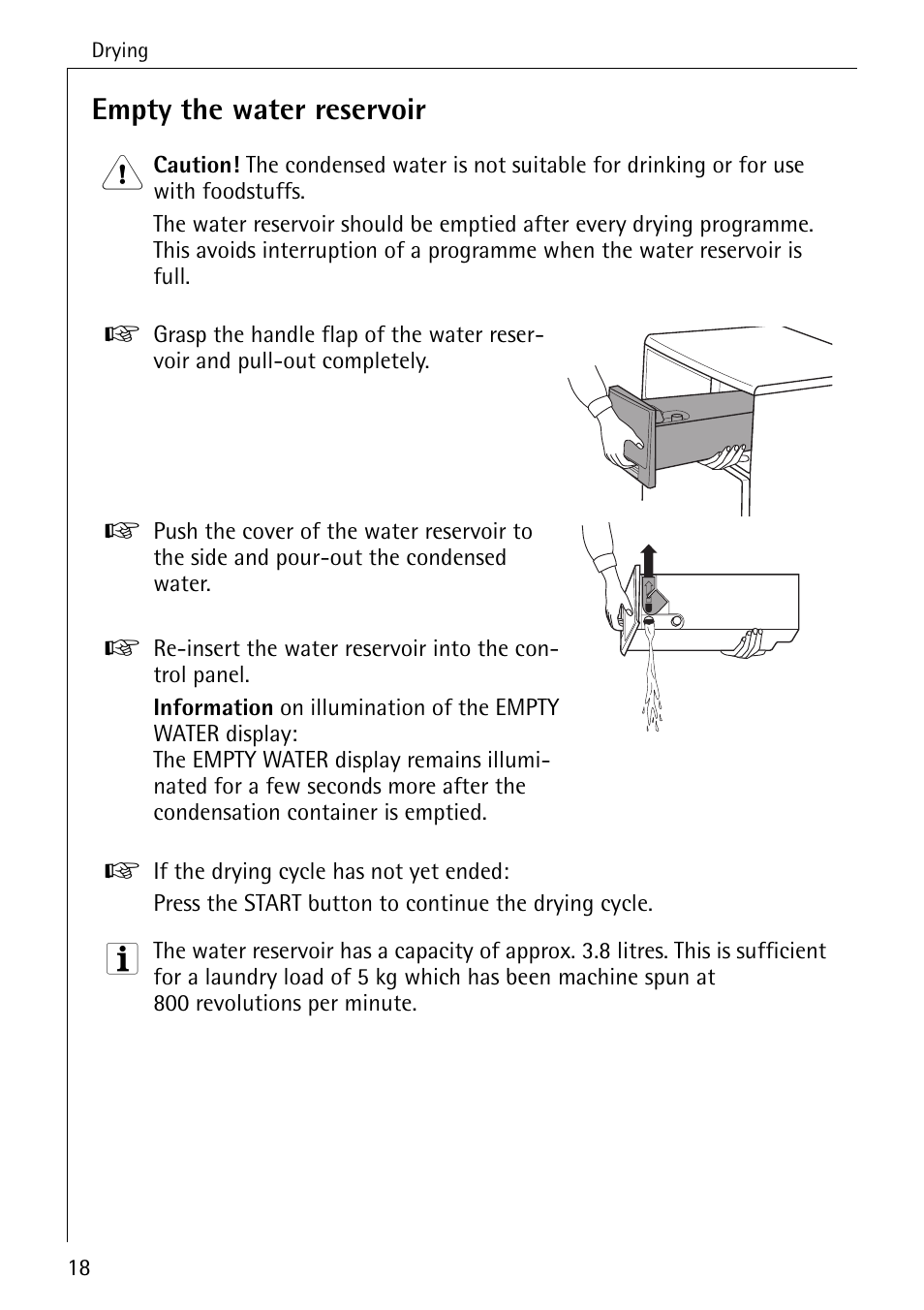 Empty the water reservoir | Electrolux LAVATHERM 56600 User Manual | Page 18 / 40