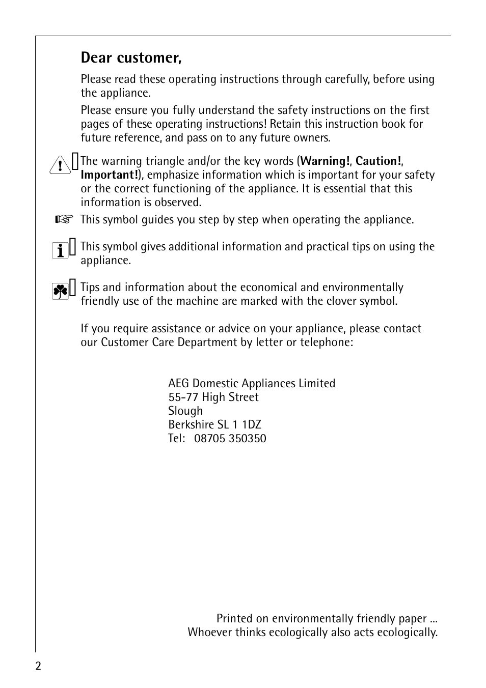 Dear customer | Electrolux LAVATHERM 56600 User Manual | Page 2 / 40