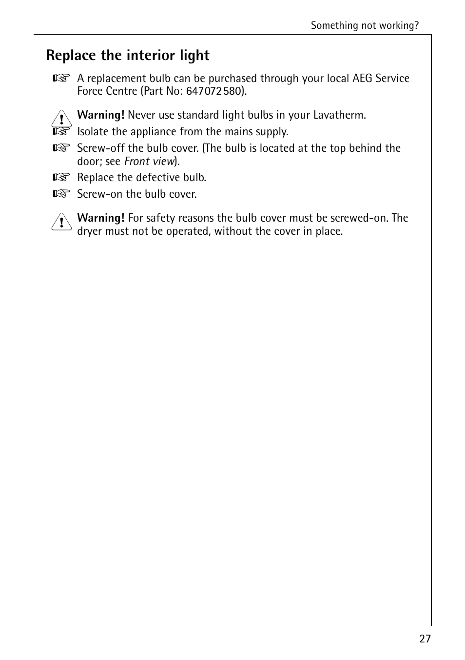 Replace the interior light | Electrolux LAVATHERM 56600 User Manual | Page 27 / 40