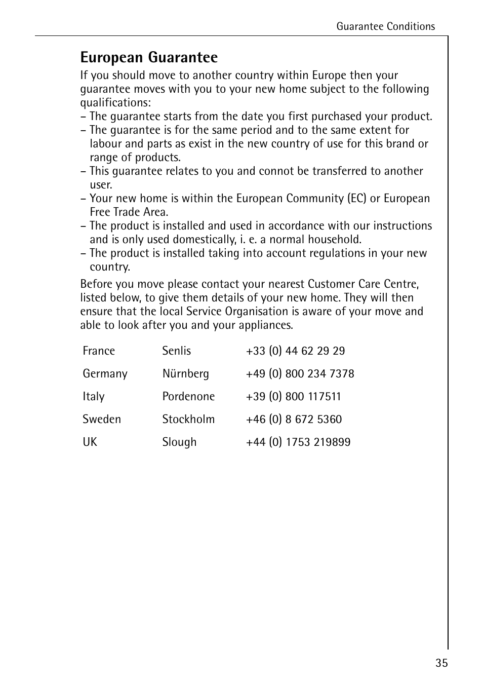 European guarantee | Electrolux LAVATHERM 56600 User Manual | Page 35 / 40