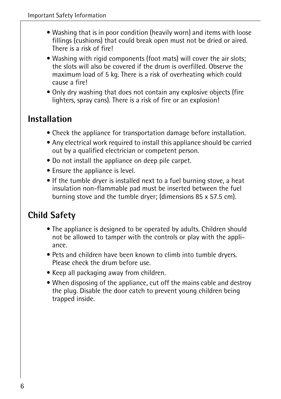 Installation, Child safety | Electrolux LAVATHERM 56600 User Manual | Page 6 / 40
