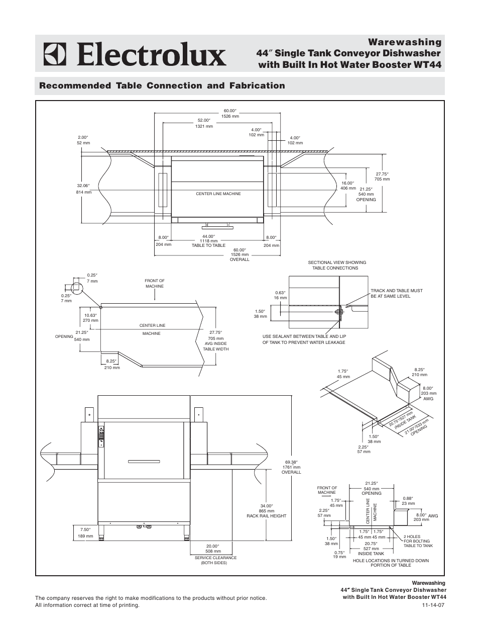 Recommended table connection and fabrication | Electrolux 534070 User Manual | Page 4 / 4