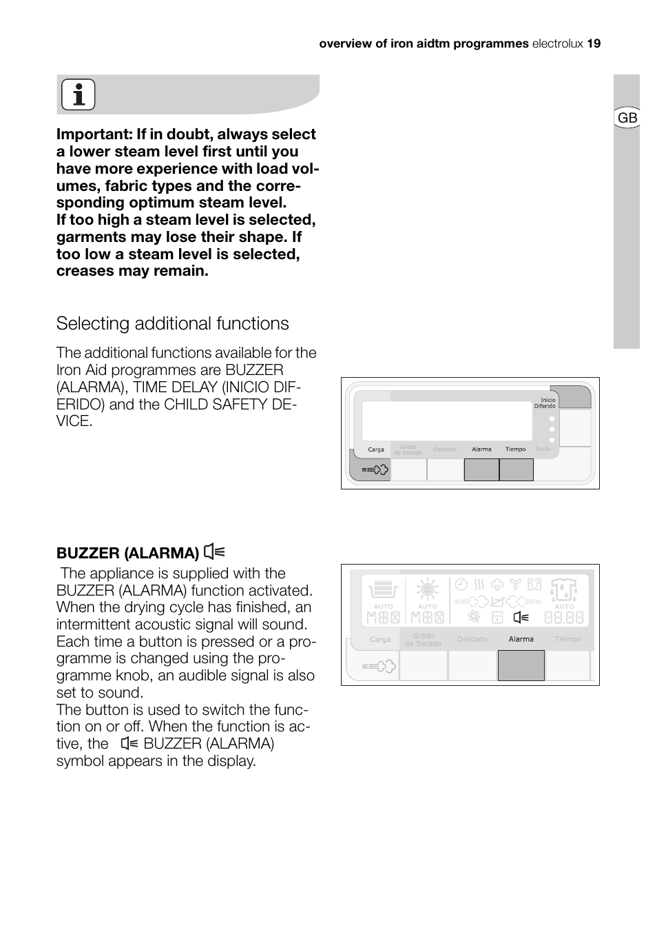 Selecting additional functions | Electrolux EDI 96150 User Manual | Page 19 / 44