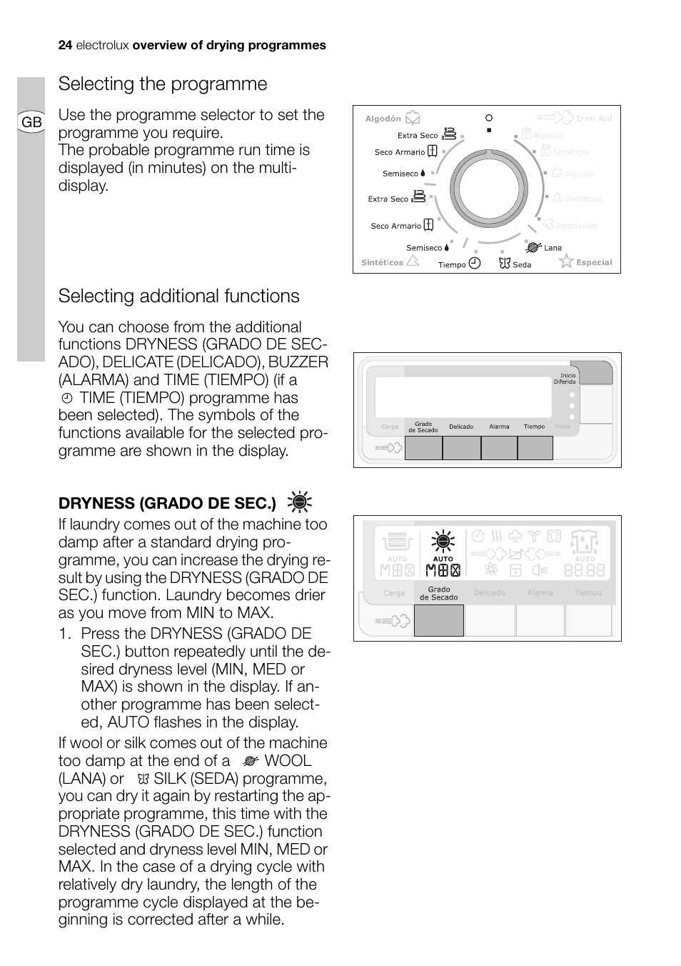 Selecting the programme, Selecting additional functions | Electrolux EDI 96150 User Manual | Page 24 / 44