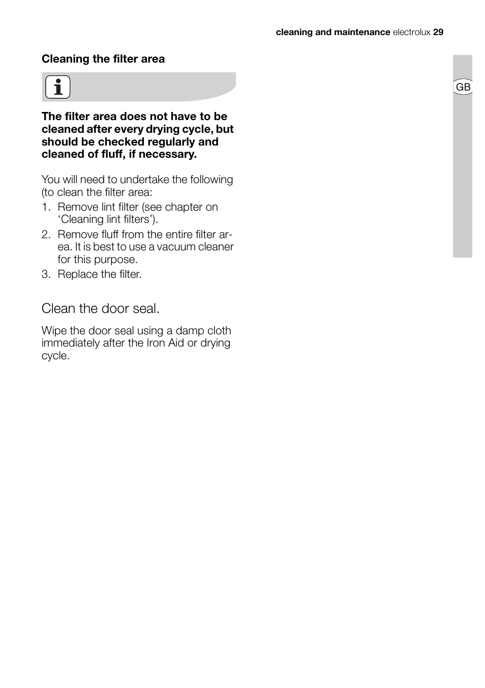 Clean the door seal | Electrolux EDI 96150 User Manual | Page 29 / 44