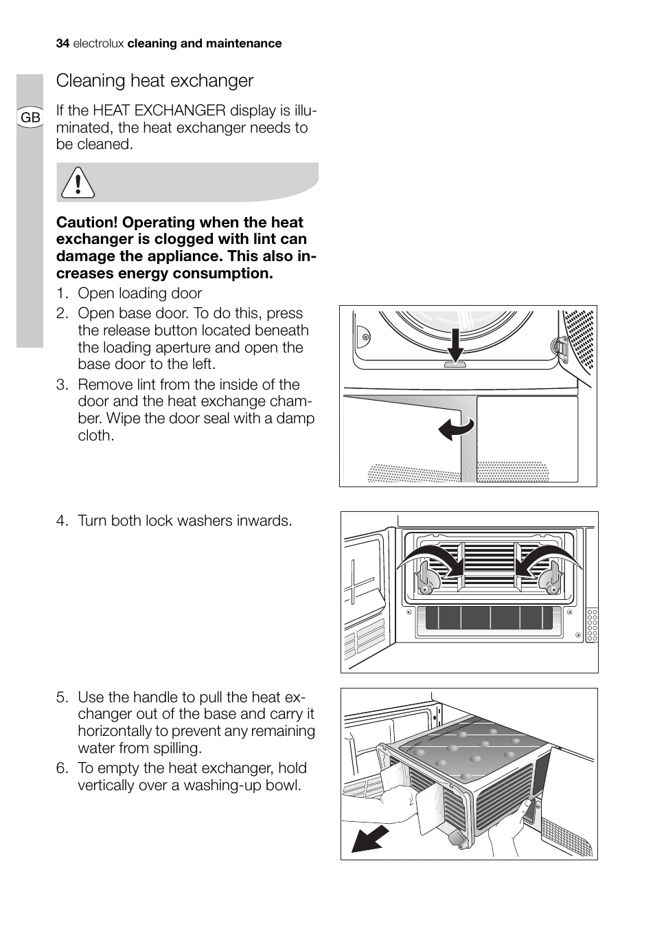 Cleaning heat exchanger | Electrolux EDI 96150 User Manual | Page 34 / 44