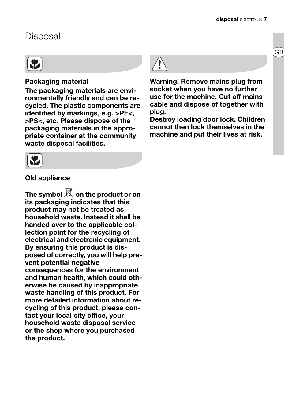 Disposal | Electrolux EDI 96150 User Manual | Page 7 / 44