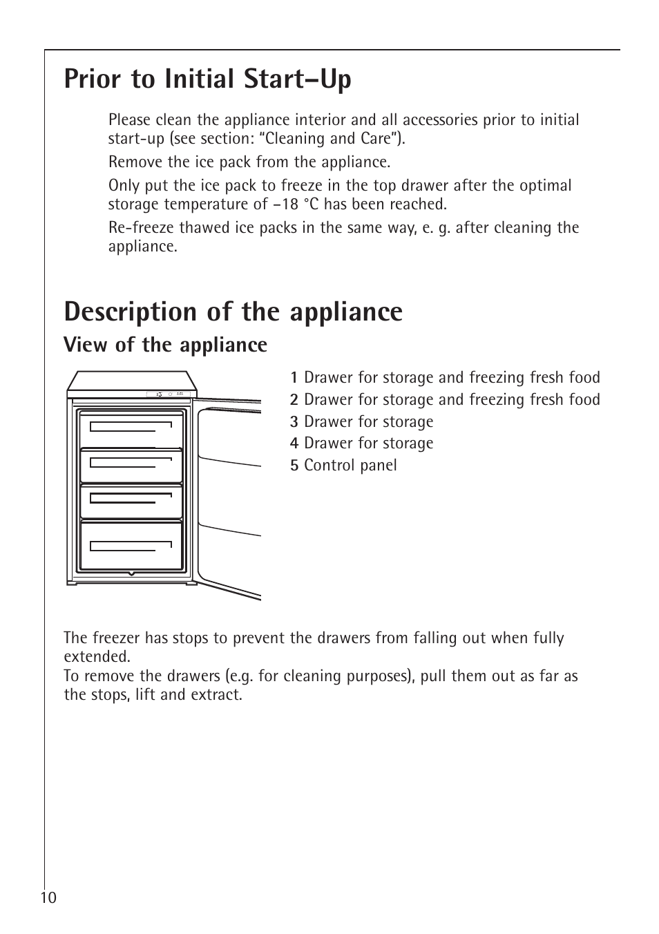 Prior to initial start–up, Description of the appliance | Electrolux 1050-4 GS User Manual | Page 10 / 28