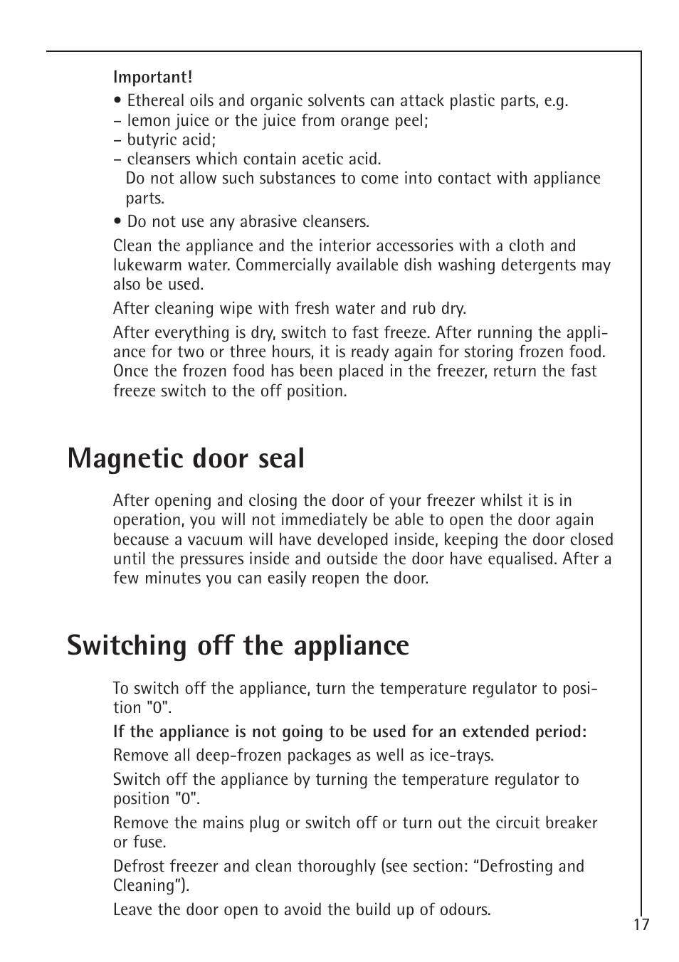 Magnetic door seal, Switching off the appliance | Electrolux 1050-4 GS User Manual | Page 17 / 28