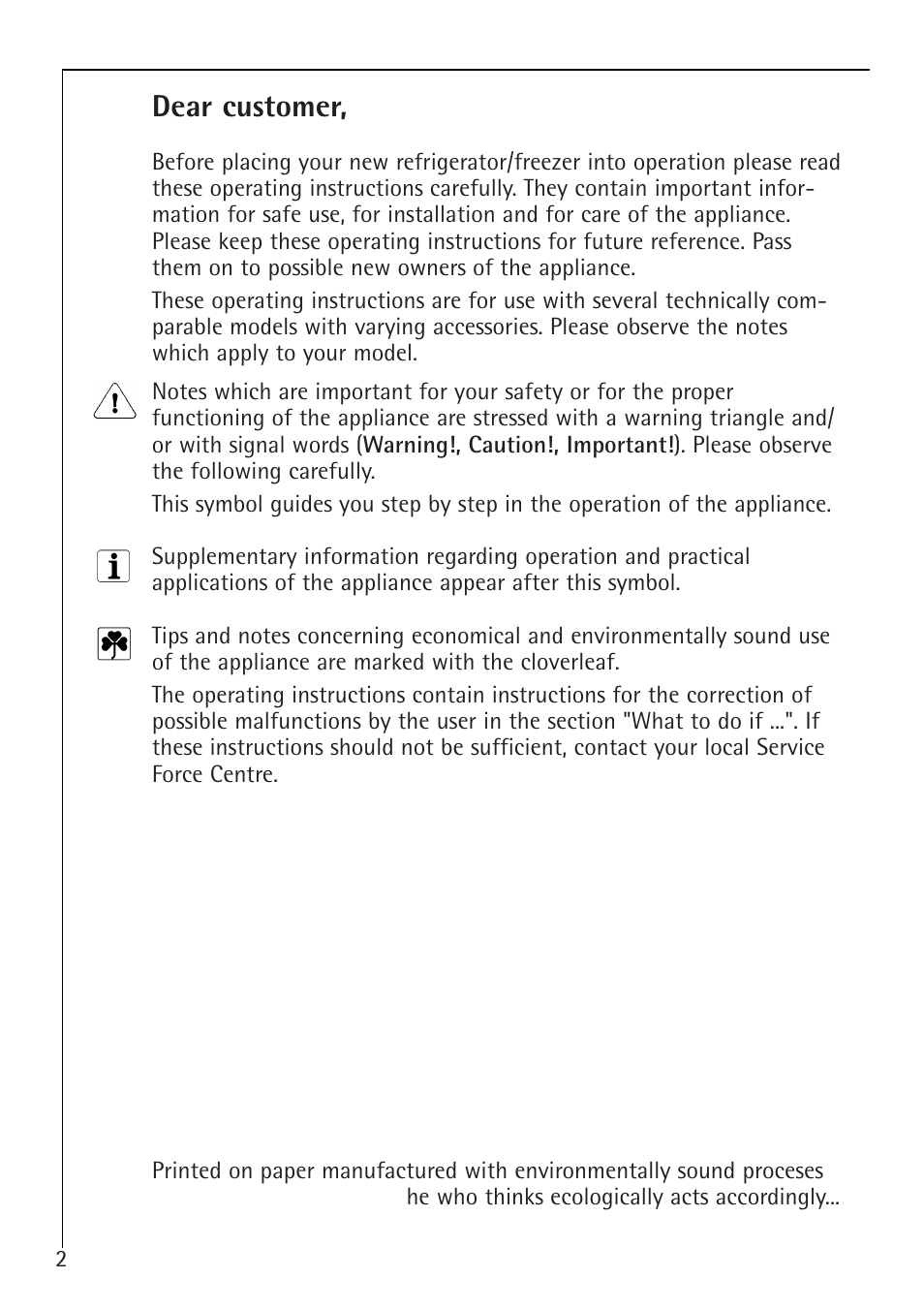 Dear customer | Electrolux 1050-4 GS User Manual | Page 2 / 28