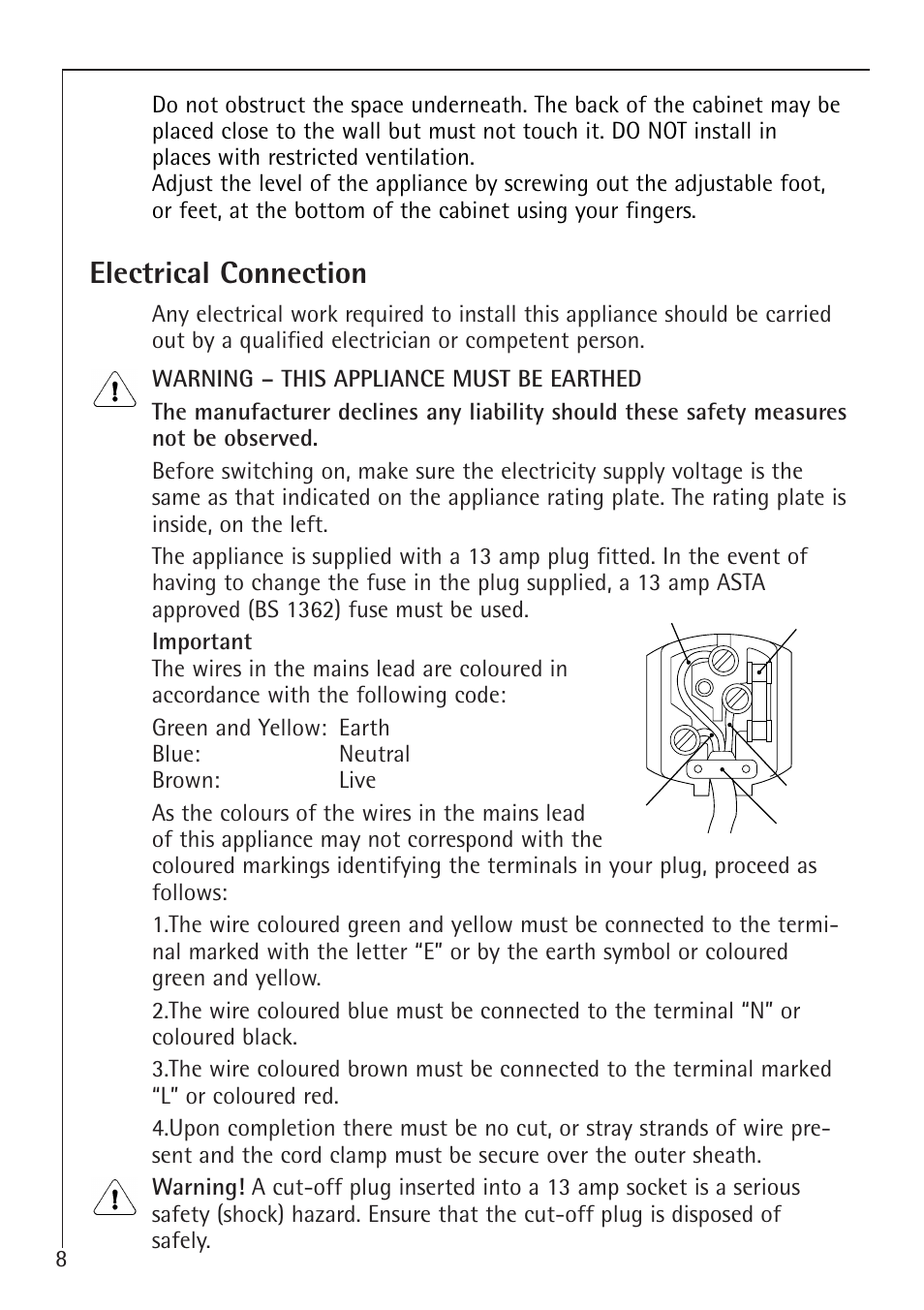 Electrical connection | Electrolux 1050-4 GS User Manual | Page 8 / 28