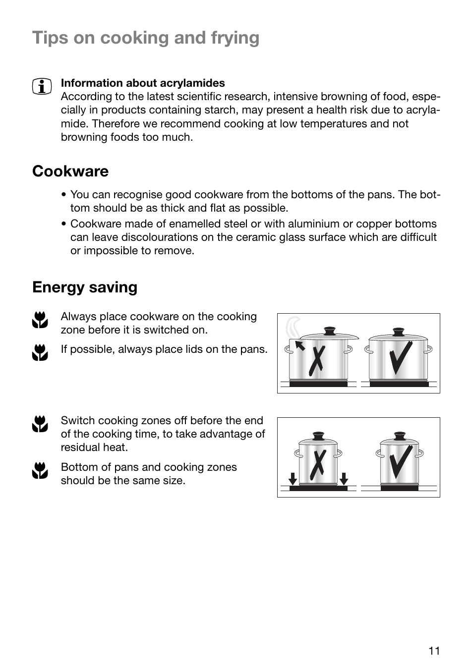 Tips on cooking and frying | Electrolux TBC 651 X User Manual | Page 11 / 24